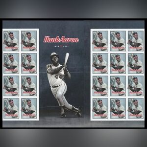 USPS Hank Aaron 2024 Forever Stamps Sheet Of 20 Atlanta Braves Baseball HOF RARE